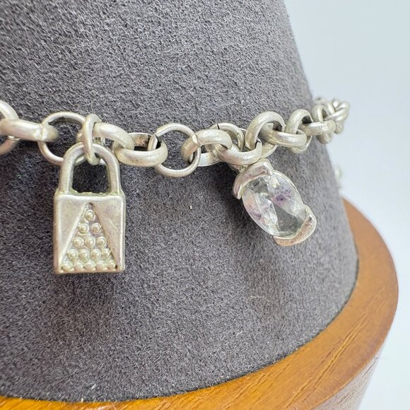 Sterling Silver 925 Charm Bracelet Lock Key Heart Theme Size 8.25" Length - Picture 9 of 12